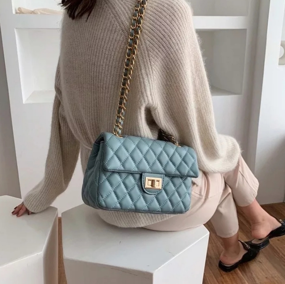 Sale! Blue Quilted Crossbody Bag Women - Picture 4 of 8